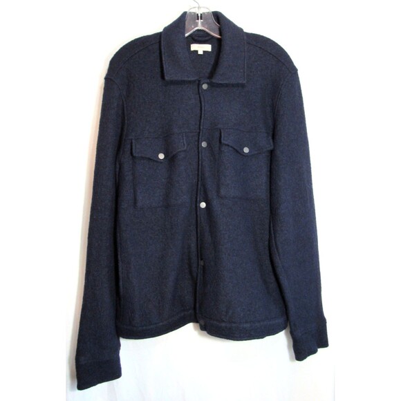 Moss Bros Navy Blue Wool Blend Snap Down Long Sleeve Shacket Jacket Size M EUC - Picture 1 of 4